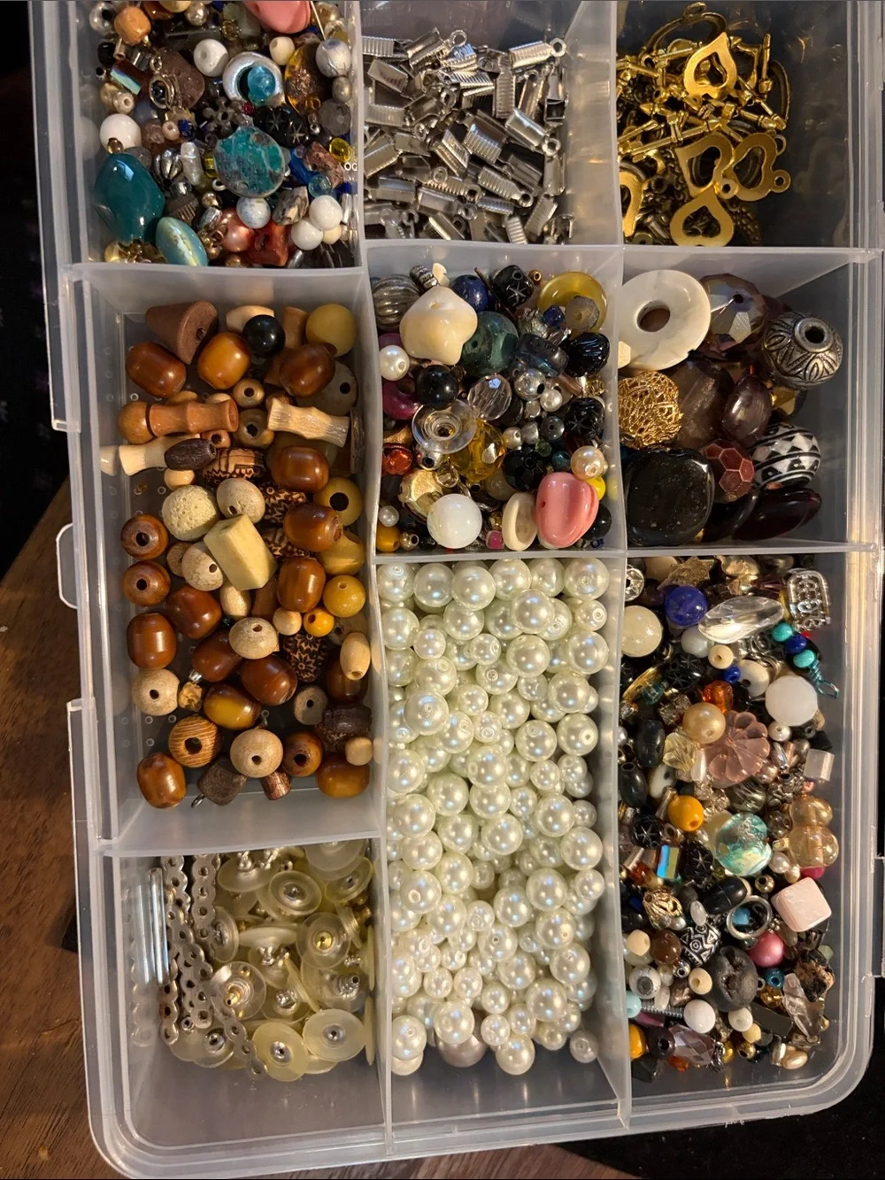 Bead & Jewelry Organizer Box – Clear Storage with Pearl and Wood Beads Seed bead